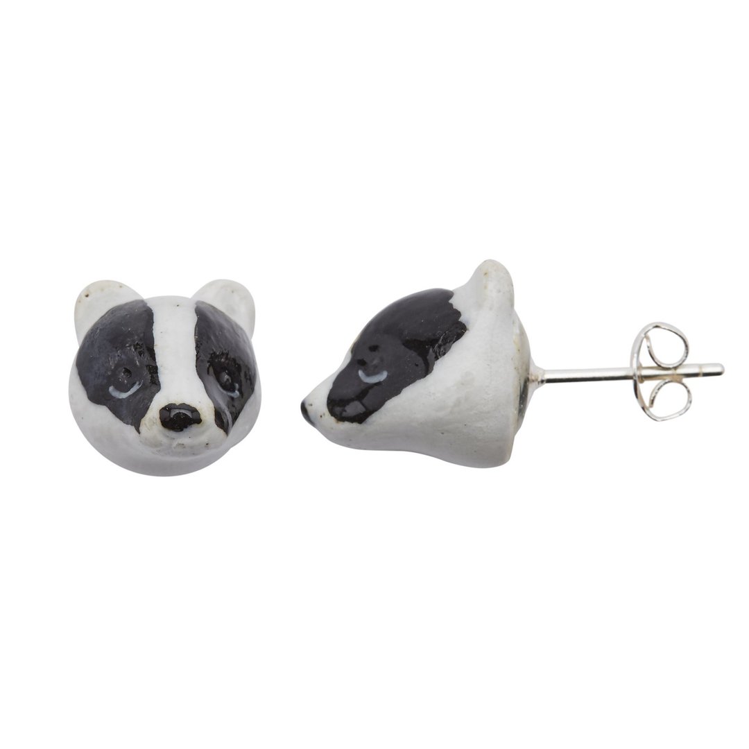 AndMary 手绘瓷耳环-獾 礼盒装 Badger Earrings - 耳环/耳夹 - 瓷 