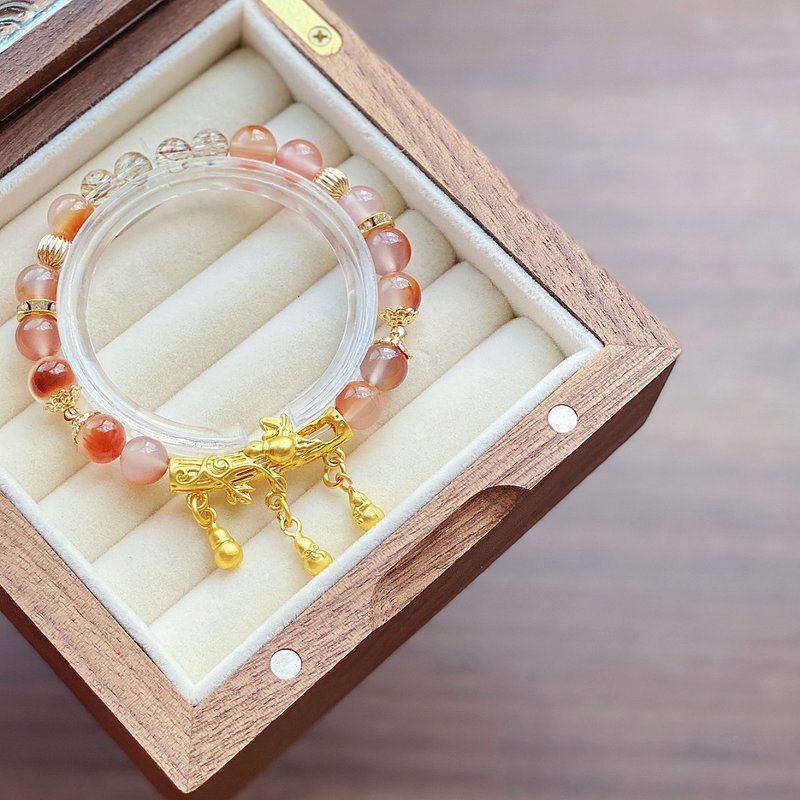 Amelia Jewelry丨锦楼春烟 • 天然鸩羽胶花x黑金超七原创设计手 - 手链/手环 - 水晶 橘色