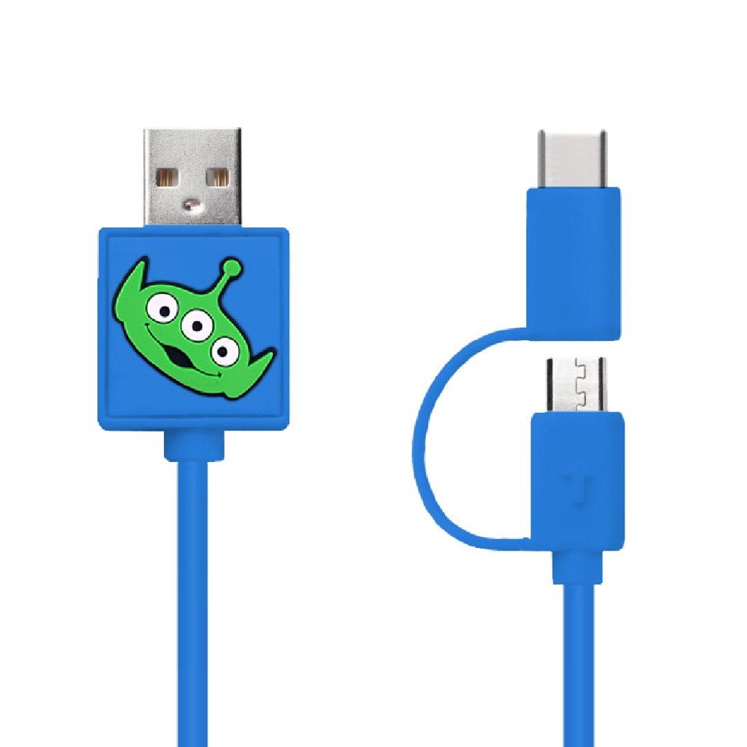 迪士尼系列 Type C / Micro USB 二合一快充传输线 三眼怪 - 充电宝/传输线 - 塑料 蓝色