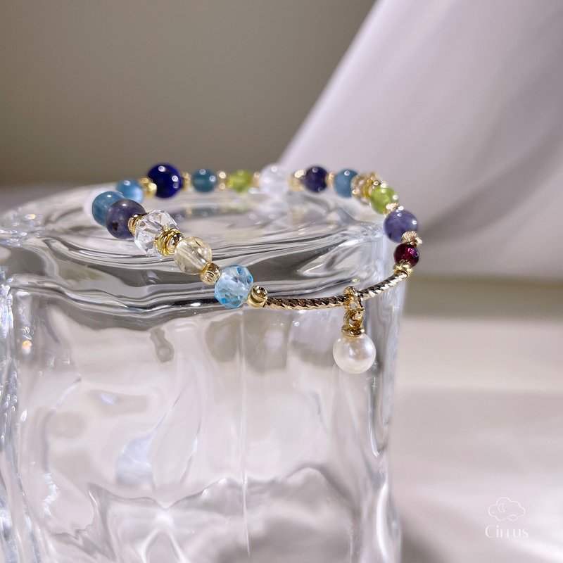 午后湖畔|蓝绿晶|青金石|蓝磷灰|橄榄石|蓝月光|水晶手链|A44-2 - 手链/手环 - 水晶 多色