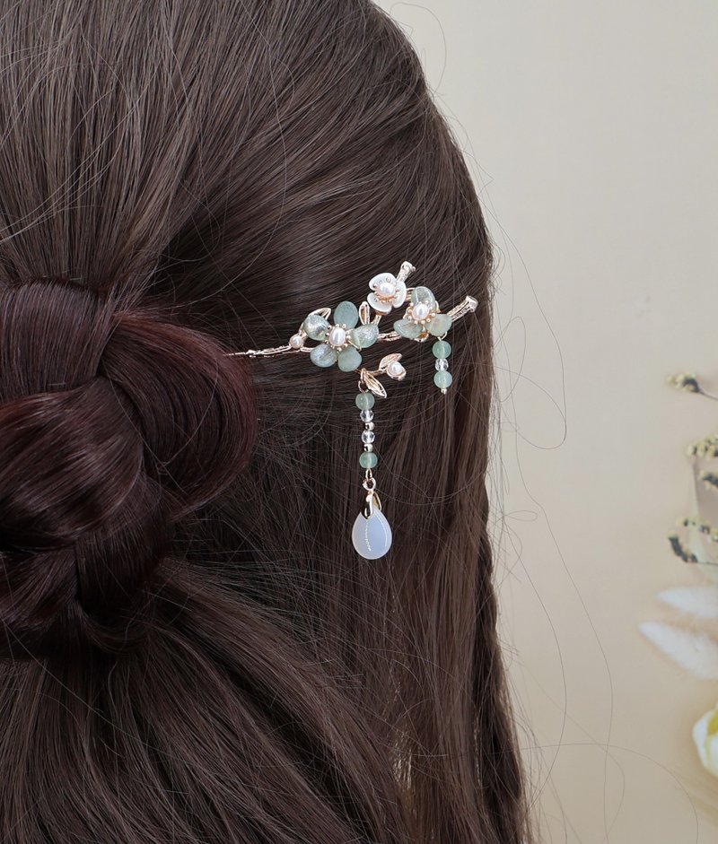 绿花玛瑙水滴发簪 - 发饰 - 玉石 绿色