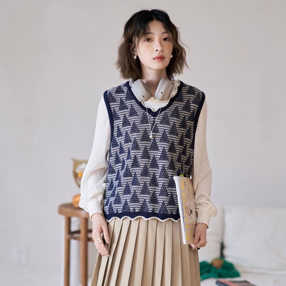 三角提花针织马甲|背心|针织衫|两色|春款|Sora-1123 - 女装背心 - 棉 多色