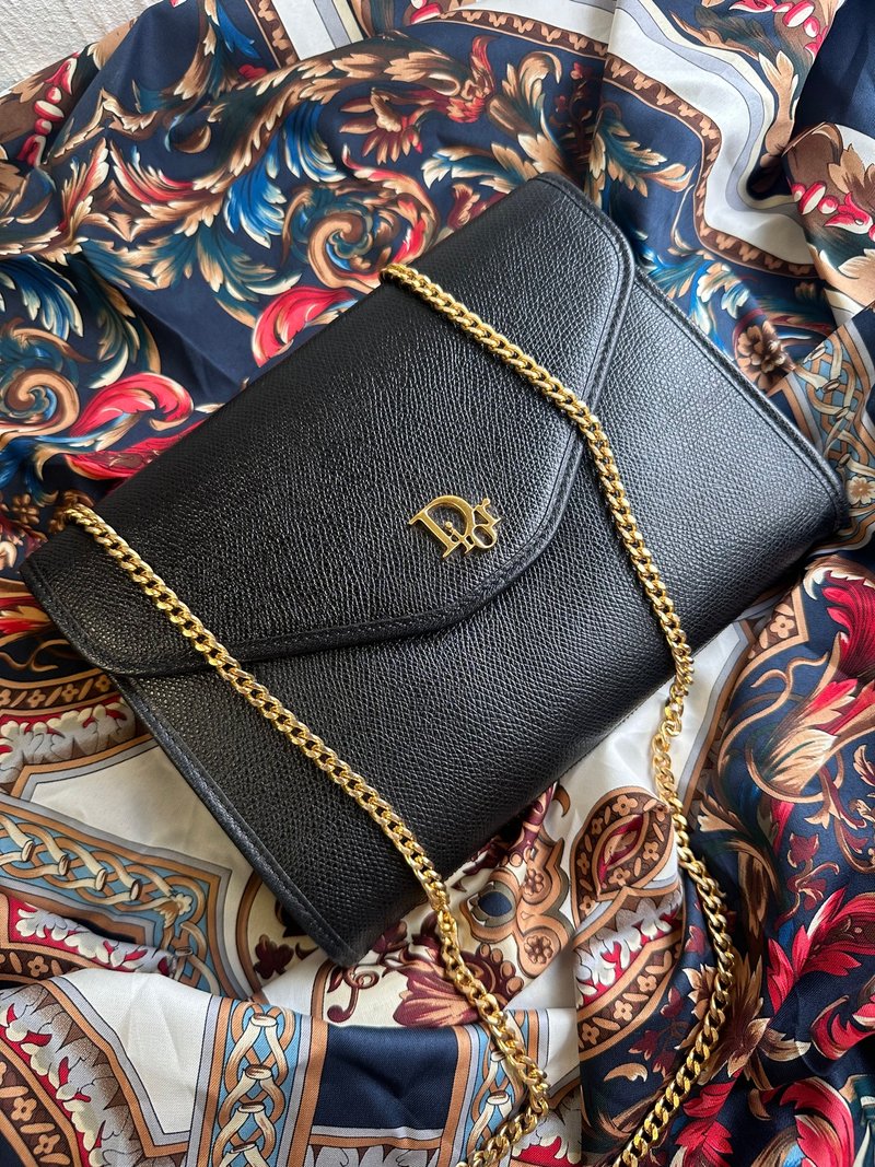 中古包 Vintage Christian Dior 黑色牛皮链条包 - 侧背包/斜挎包 - 真皮 黑色