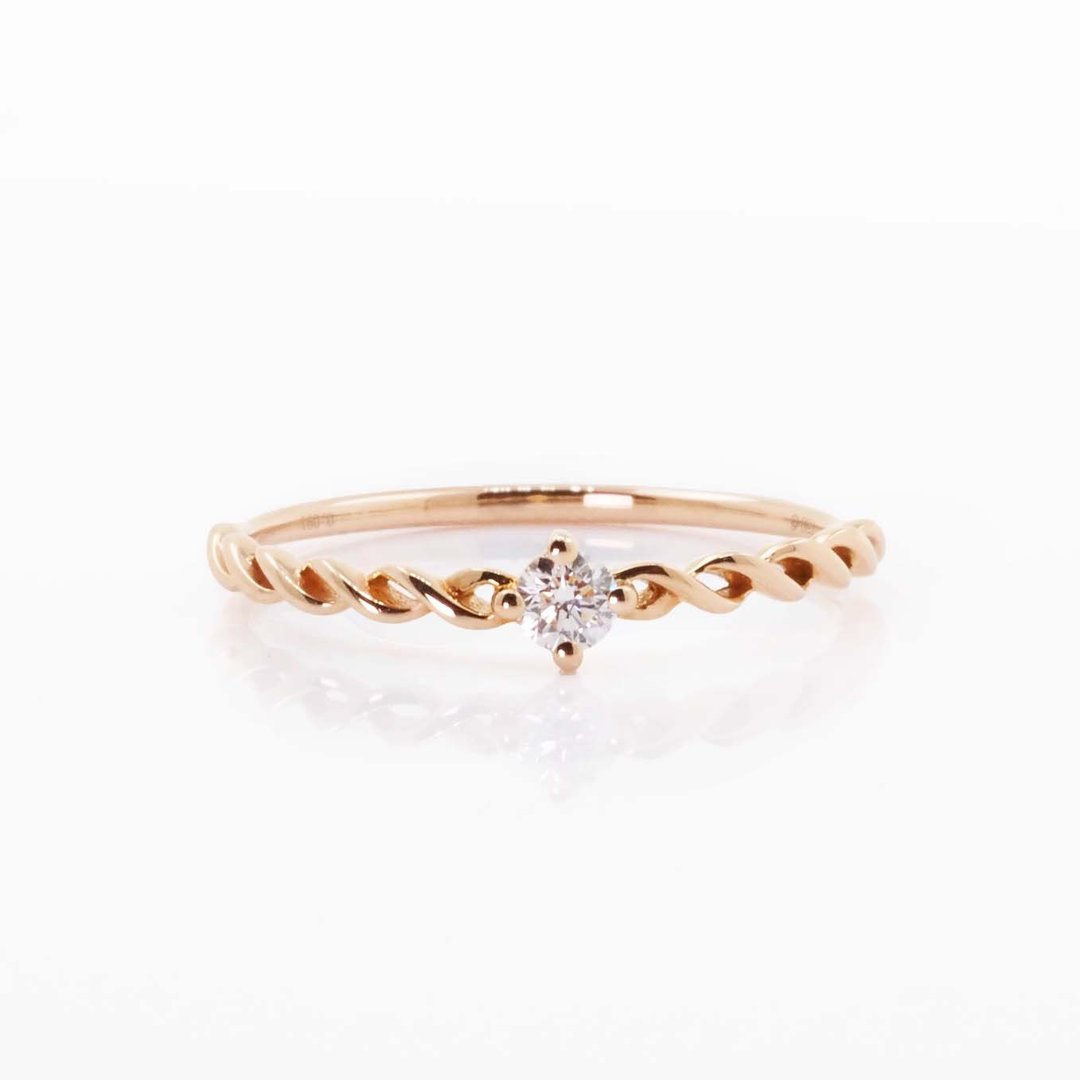 The Diamond Twist Band Ring | 日系复古钻石戒指 | 18K 金 - 戒指 - 贵金属 金色