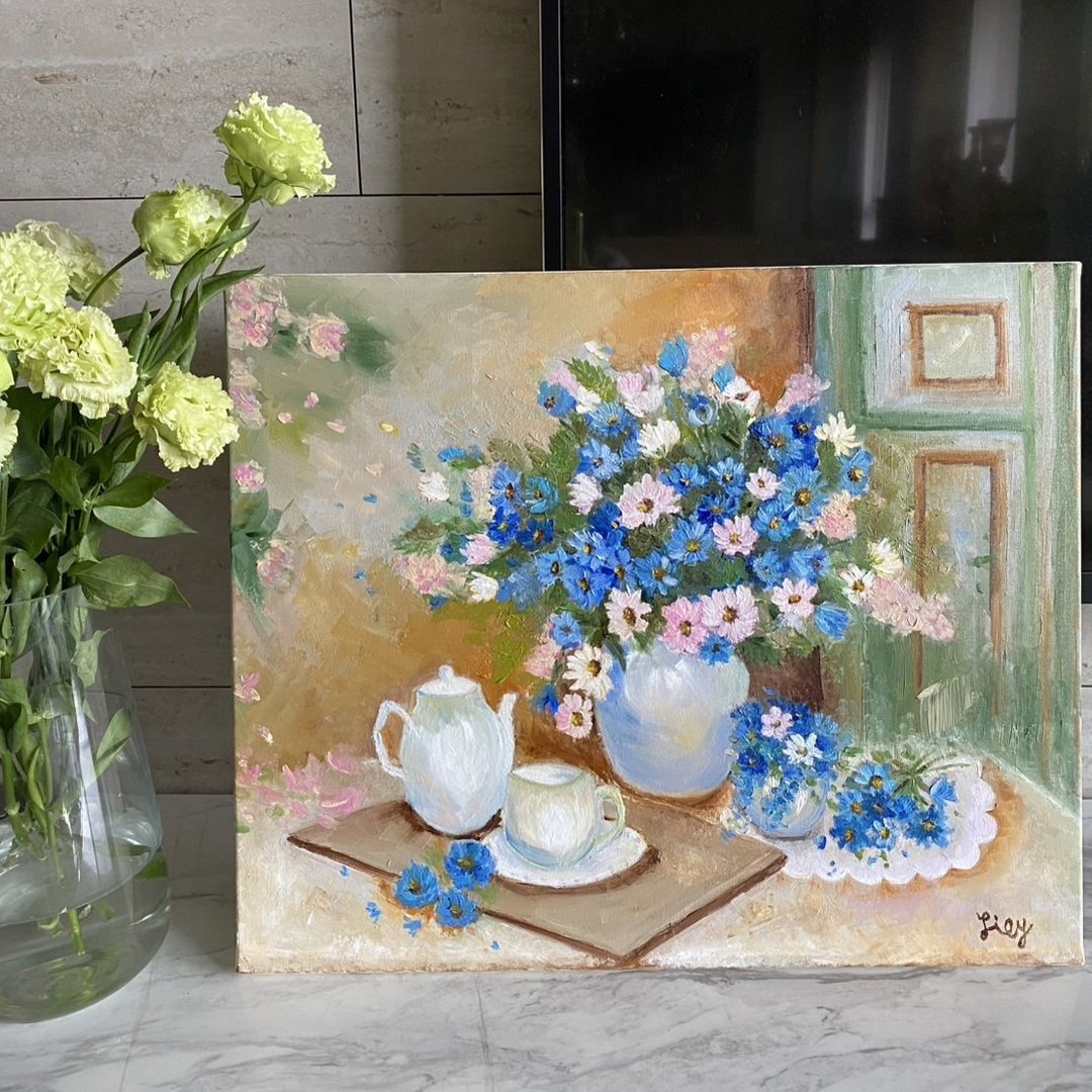 花语午后 - 客厅摆饰 油画 花卉画作 手绘原画 送礼 - 海报/装饰画/版画 - 棉 