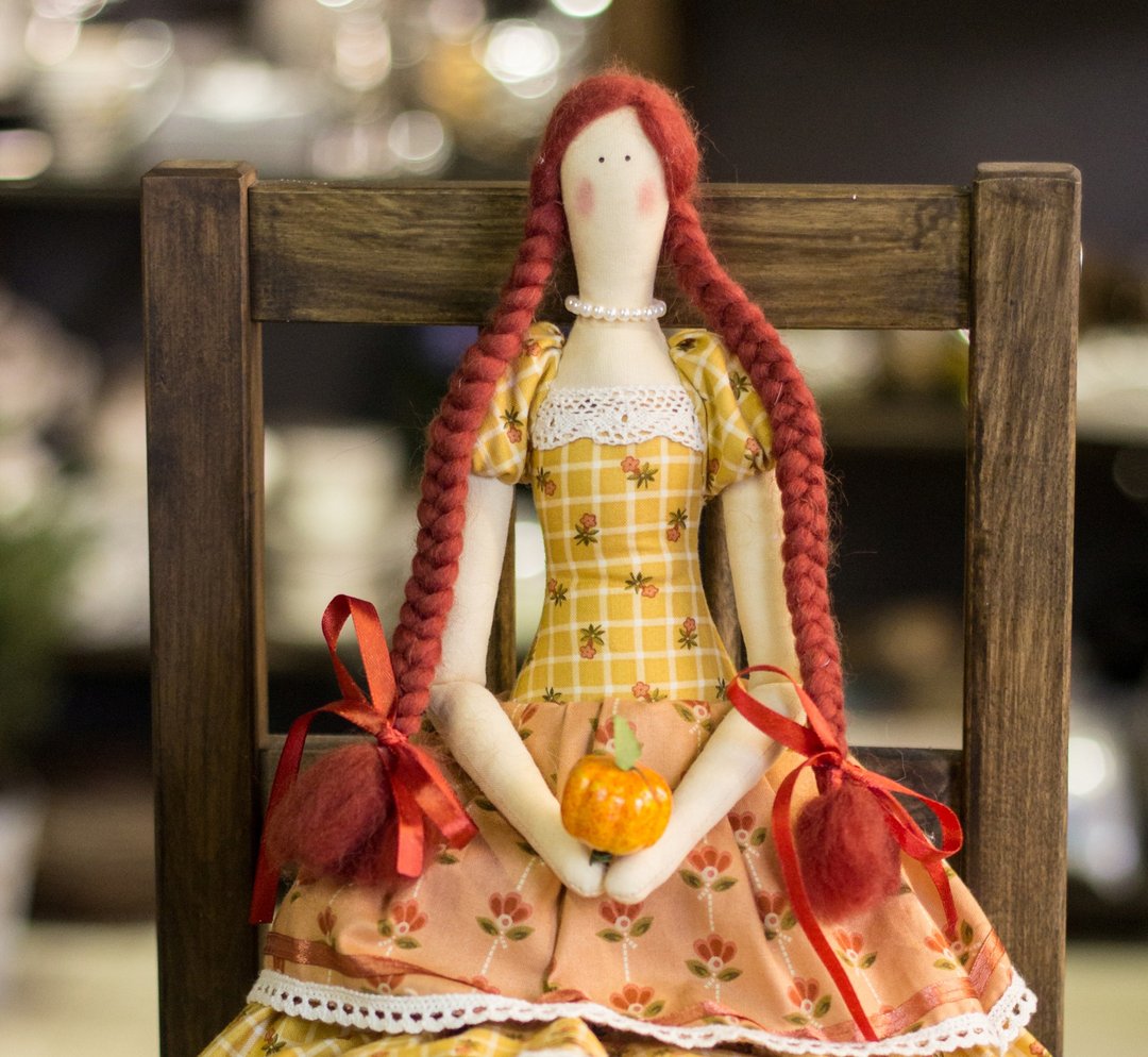 Tilda Doll with Pumpkin, Country Style Doll - 玩偶/公仔 - 棉 咖啡色