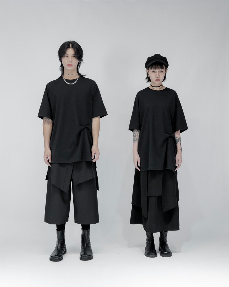 MUKK DESIGN 扭结造型宽T - 女装上衣 - 聚酯纤维 黑色