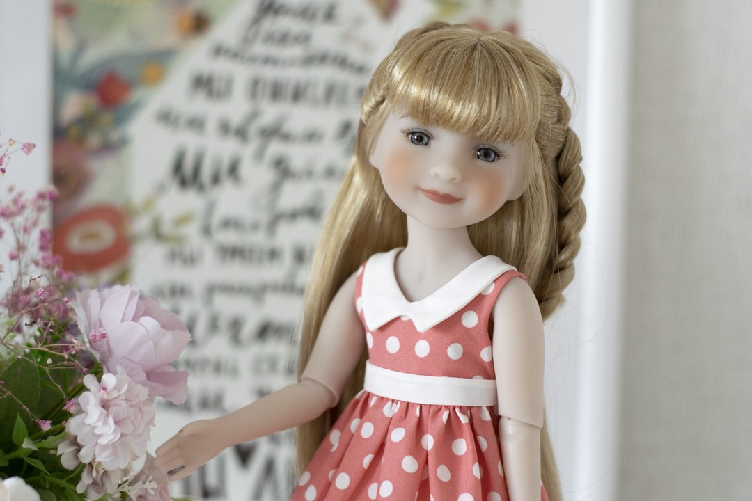 Pink dress with white polka dots for doll Ruby Red Fashion Friends (14.5 inches) - 玩偶/公仔 - 棉 粉红色