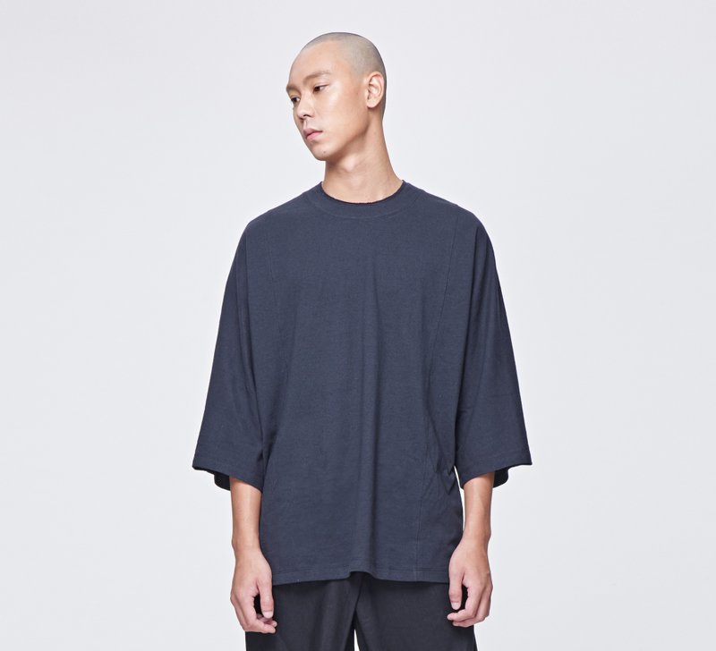 TRAN - 宽袖短上衣 - 男装上衣/T 恤 - 棉．麻 黑色