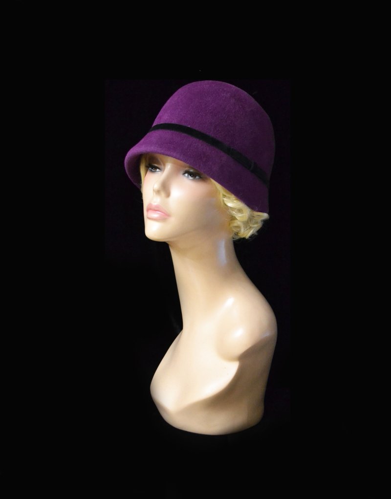 purple cloche hat, 1920s style hat, winter hat, felt hat, cloche hat, vintage - 帽子 - 其他材质 紫色