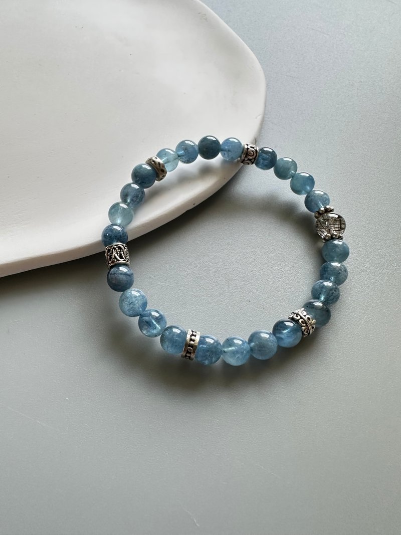 魔鬼海蓝宝、黑发晶、水晶手链、纯银、设计款 - 手链/手环 - 玉石 