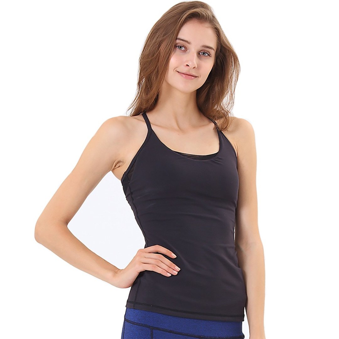 【NAMASTE】Elva U领水滴网布剪接上衣 - 黑 - 女装瑜珈服 - 尼龙 黑色