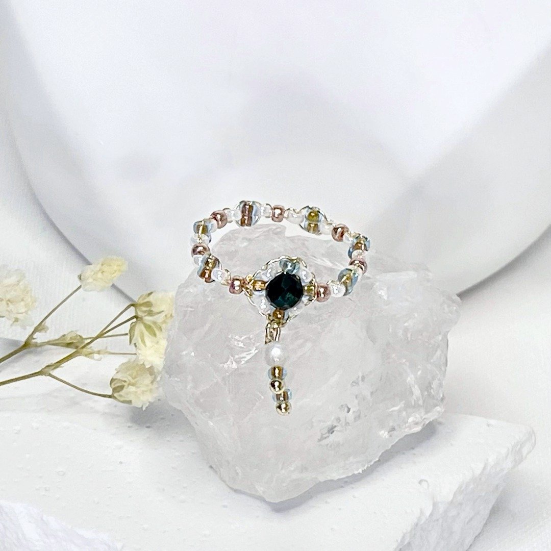 THE FLORAL- 血石小花 | 手工编织水晶戒指 | 血石 | 14K - 戒指 - 水晶 绿色