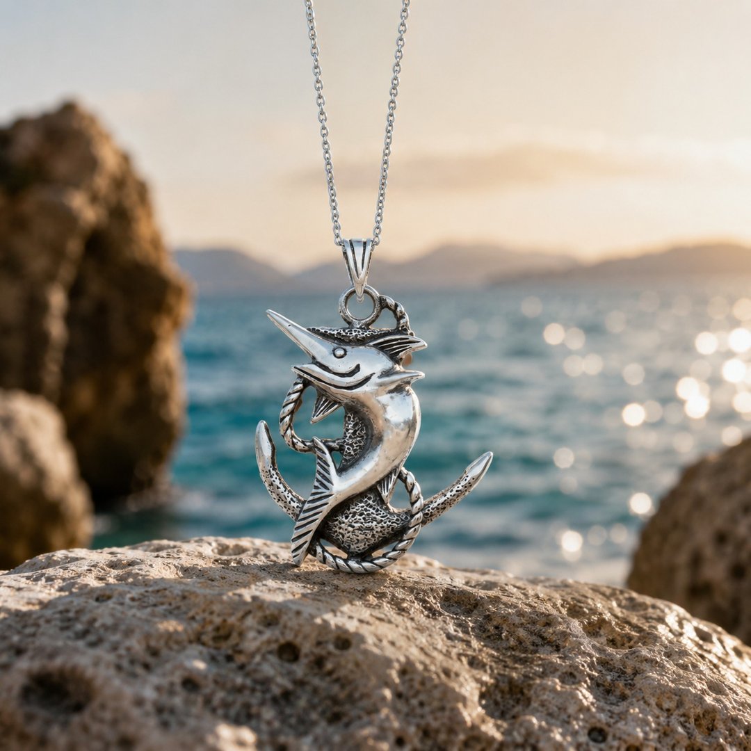 这款 Marlin 鱼吊坠采用 Sterling Silver 925 制作 灵感来自广 - 项链 - 纯银 银色