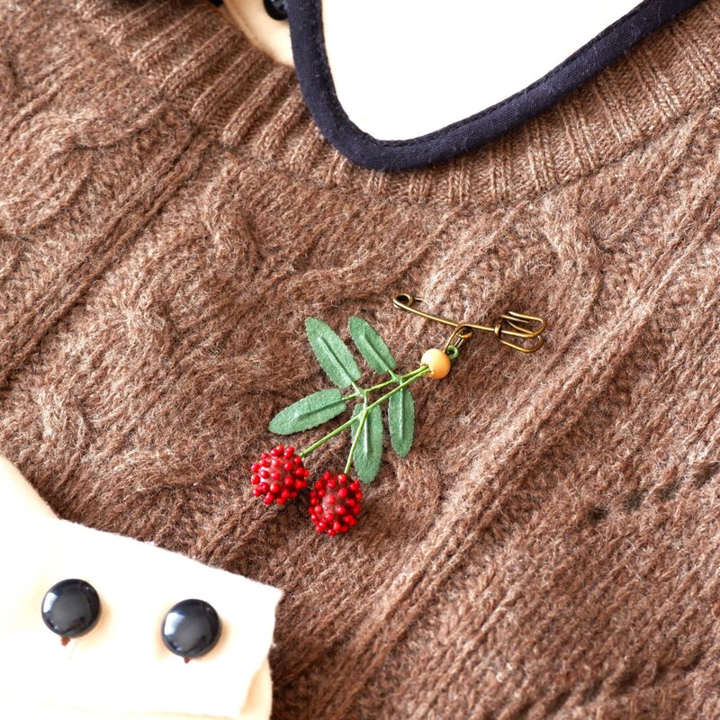 和纸花 地榆 ( 吾木香 ) 手作胸针 | 秋季野草饰品 轻量设计 - 胸针 - 纸 红色