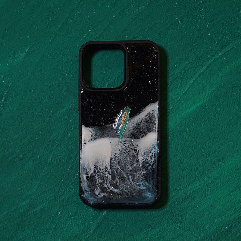 冷珐琅星空山脉流体画 Phone case 星空海浪台湾山脉手机壳 - 手机壳/手机套 - 树脂 黑色