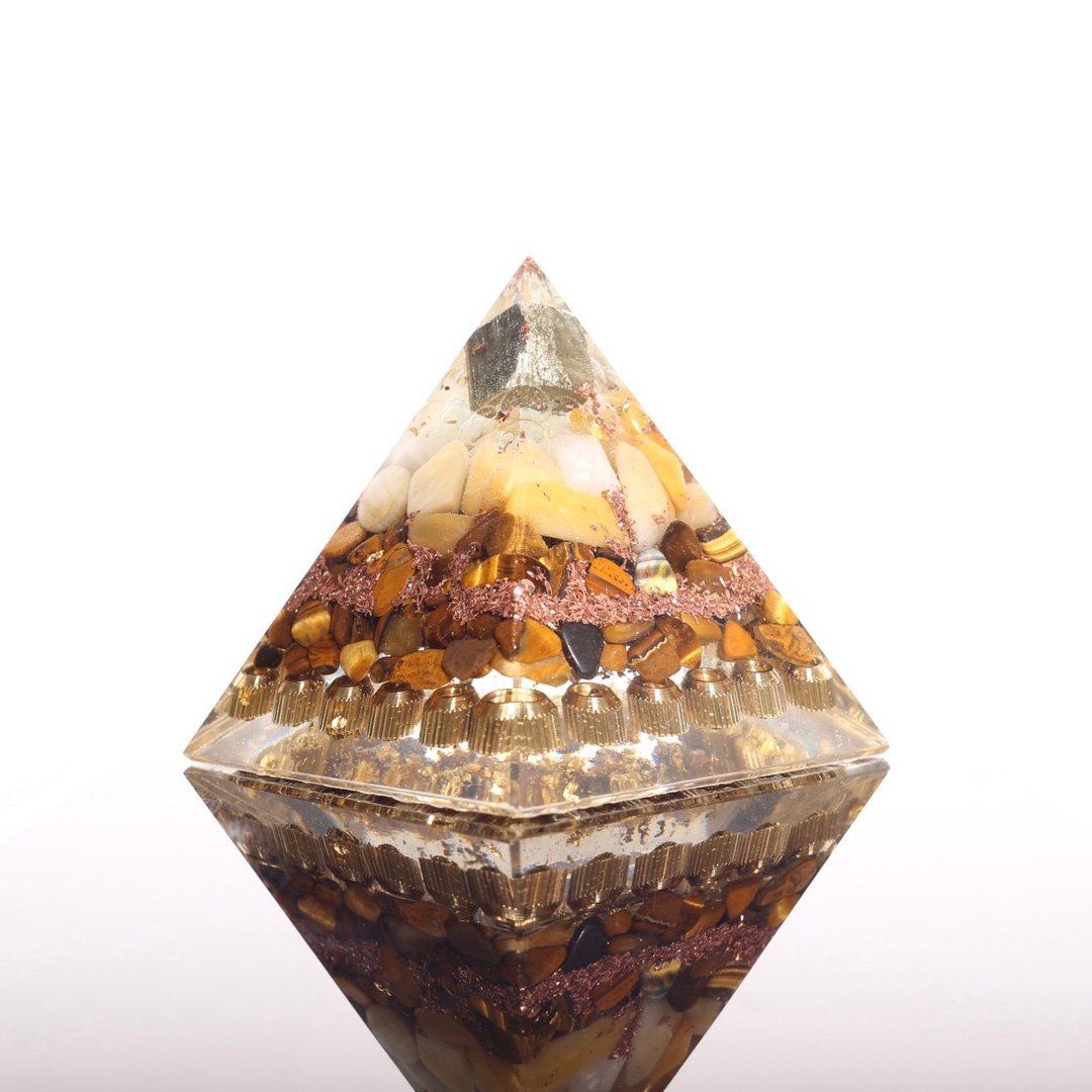 【定制化礼物】漂浮金块超大奥刚金字塔Orgonite开运招财水晶疗愈 - 摆饰 - 宝石 金色