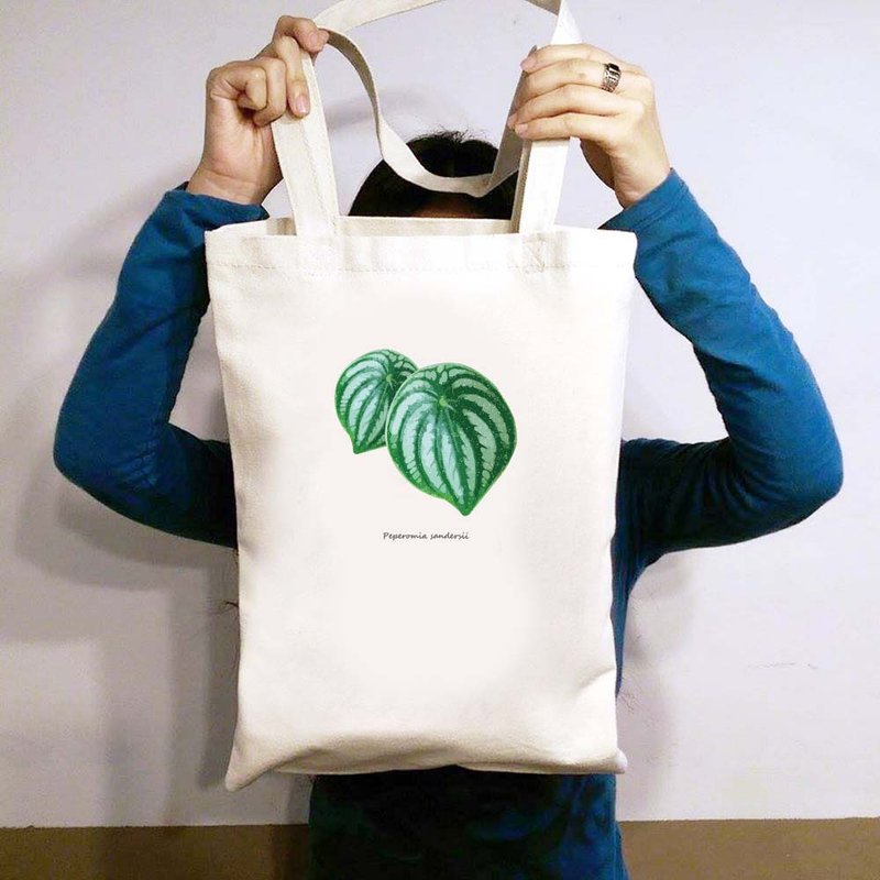 植物 西瓜皮椒草 观叶植物 帆布袋 - 侧背包/斜挎包 - 棉．麻 绿色