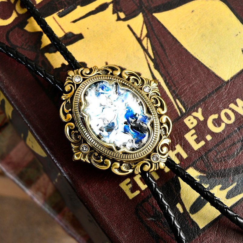 艺术装饰系列 古铜款 保罗领带 Bolo Tie 真皮 皮革项链 皮绳领带 - 领带/领带夹 - 真皮 银色
