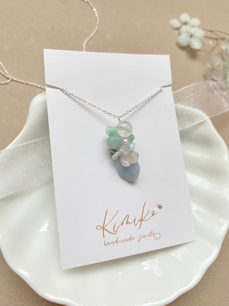 静谧之光  光的回归 雾蓝蛋白石梨形水滴项链 - 项链 - 水晶 蓝色