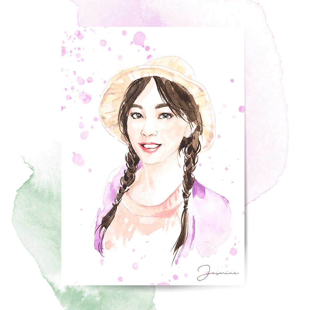 单人肖像画 | 定制 | 生日 | 手绘人像 |  插画礼物-甜美水彩风格 - 订制画像 - 纸 多色
