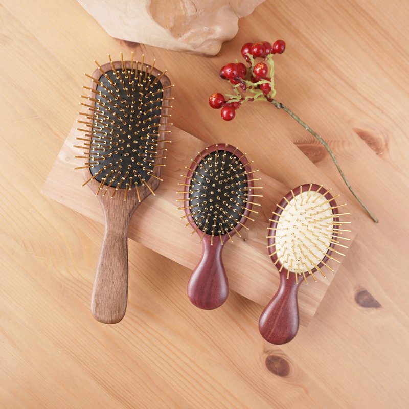 【限量福利品】典雅胡桃木/紫萝兰黄金梳(铜针)全新升级版2.0 - 彩妆刷具/镜子/梳子 - 木头 咖啡色