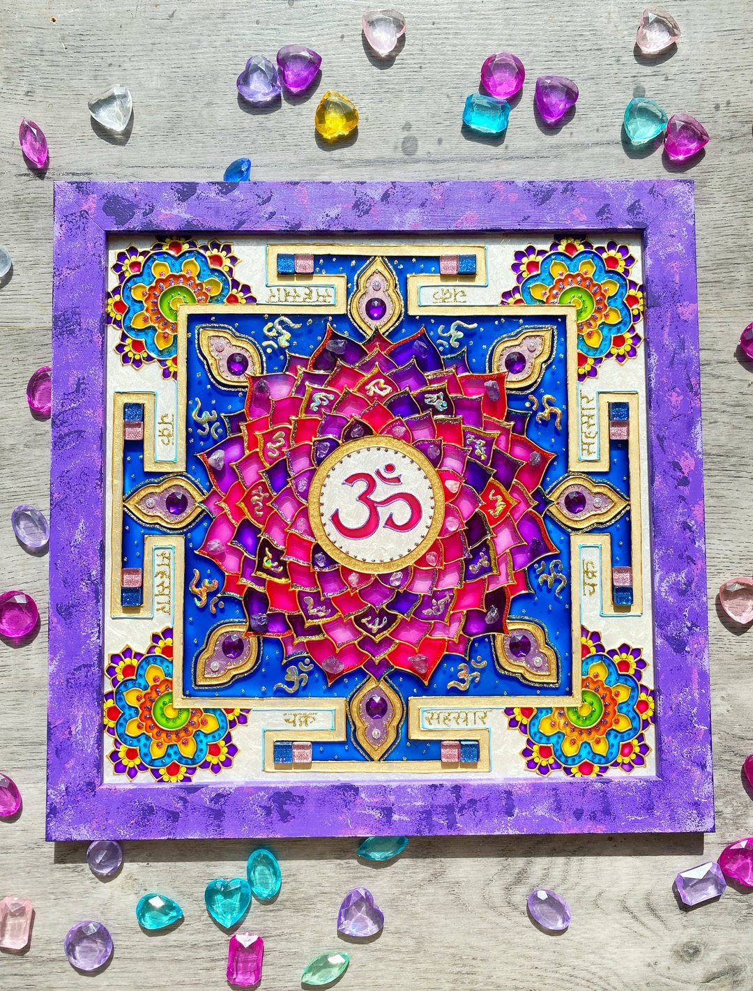 Sahasrara 查克拉 Yantra 吠陀占星术艺术通电祝福曼陀罗 Vastu - 墙贴/壁贴 - 玻璃 紫色