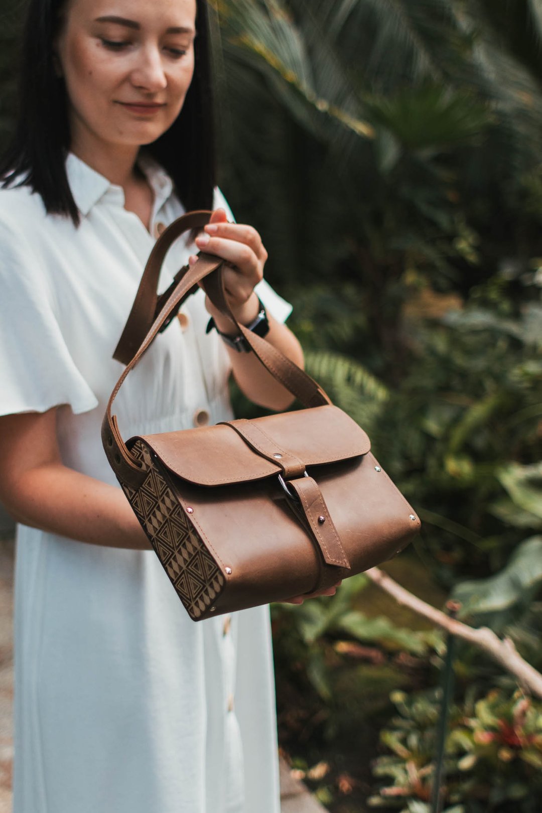 Leather Bag Wooden Crossbody Bag for Women Shoulder Bag Christmas Gift - 手提包/手提袋 - 真皮 