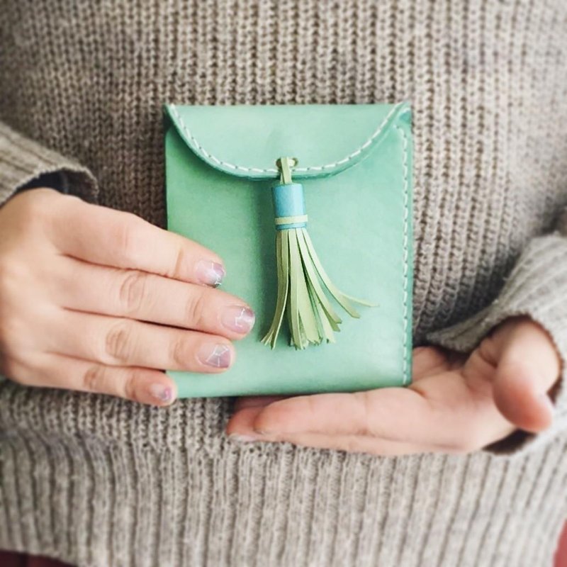 Tassels Hafuworetto pastel green - 皮夹/钱包 - 真皮 绿色