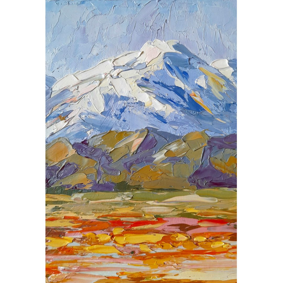 德纳利绘画雪山原始艺术景观艺术品impasto5x7英寸 - 海报/装饰画/版画 - 其他材质 多色