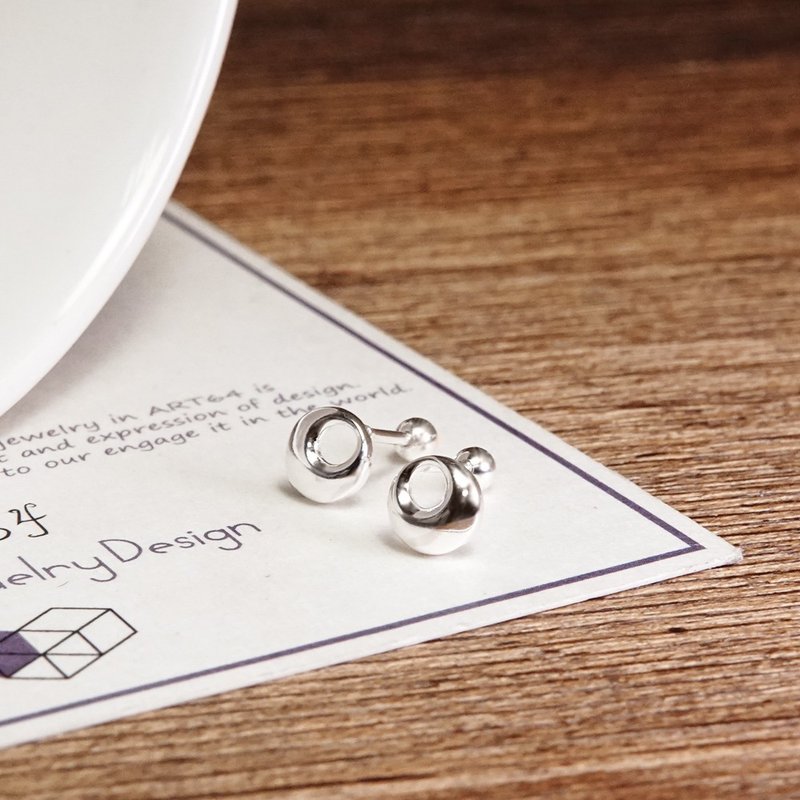 月影 圆圈耳针 925纯银 转珠耳环 锁珠耳环 - 耳环/耳夹 - 纯银 银色