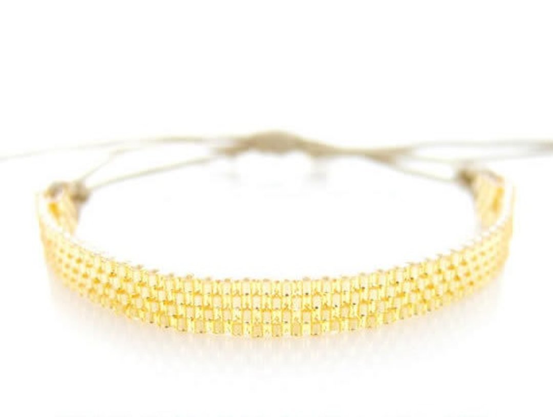 Skinny Gold Bracelet, Beaded Bracelet, Stacking Bracelet, Gold Cord Bracelet, BFF Bracelet, Minimalist, Urban, Modern, OOAK - 手链/手环 - 玻璃 金色
