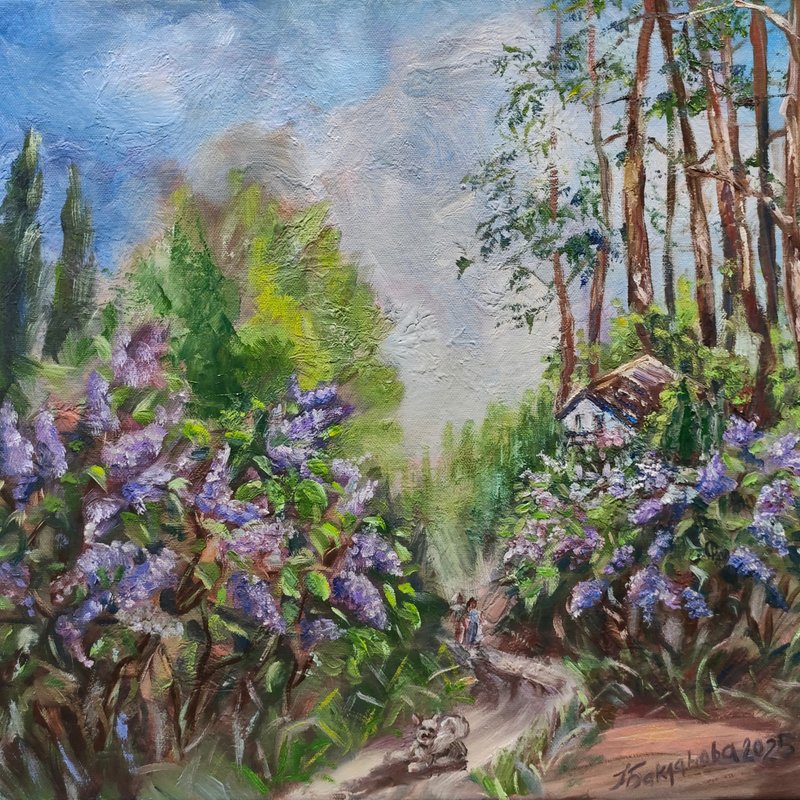 多彩的春天风景原画盛开的丁香花小径花卉风景 - 墙贴/壁贴 - 其他材质 紫色