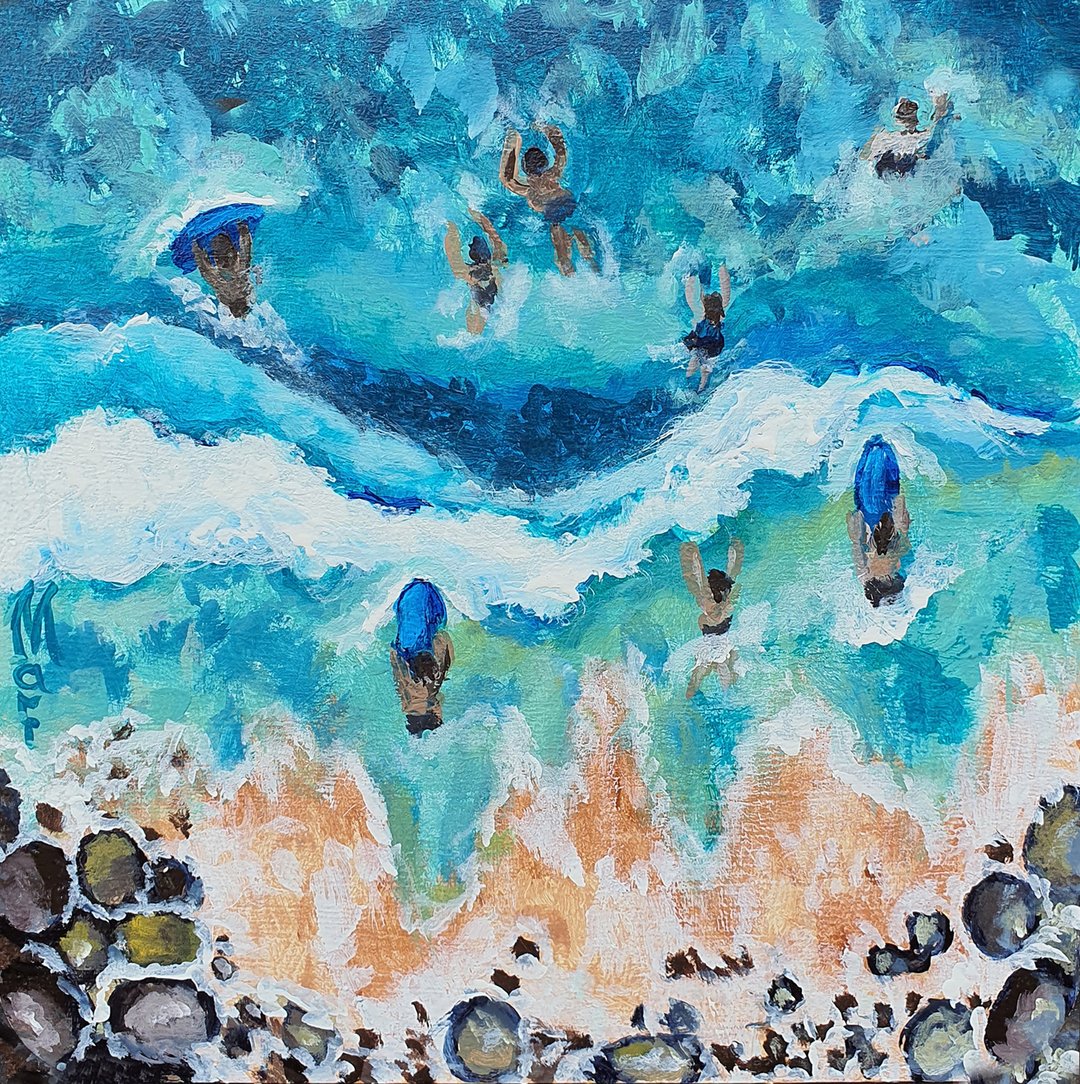 海滩绘画冲浪板亚克力原创艺术品游泳海海景咸水 - 海报/装饰画/版画 - 其他材质 蓝色