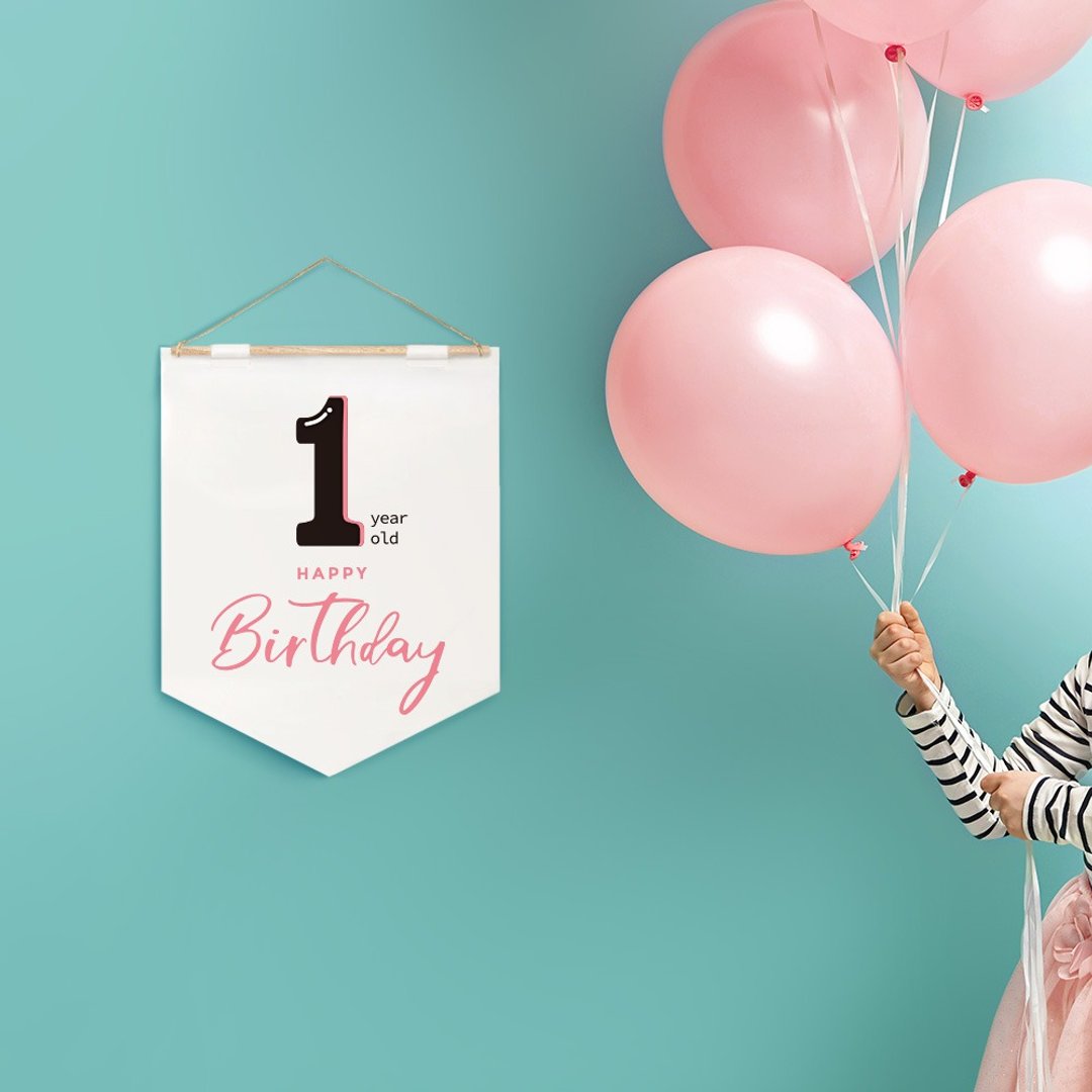 生日挂布(梅粉色)-抓周派对布置-周岁-生日旗-生日礼物-宝宝庆生 - 其他 - 防水材质 白色