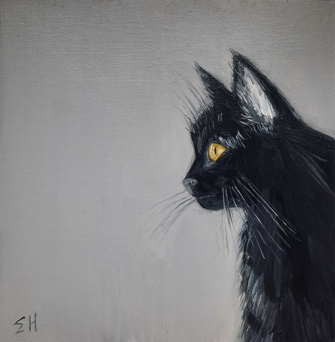 黑猫油画宠物肖像油画猫原画黑猫油画宠物肖像 - 海报/装饰画/版画 - 棉 黑色