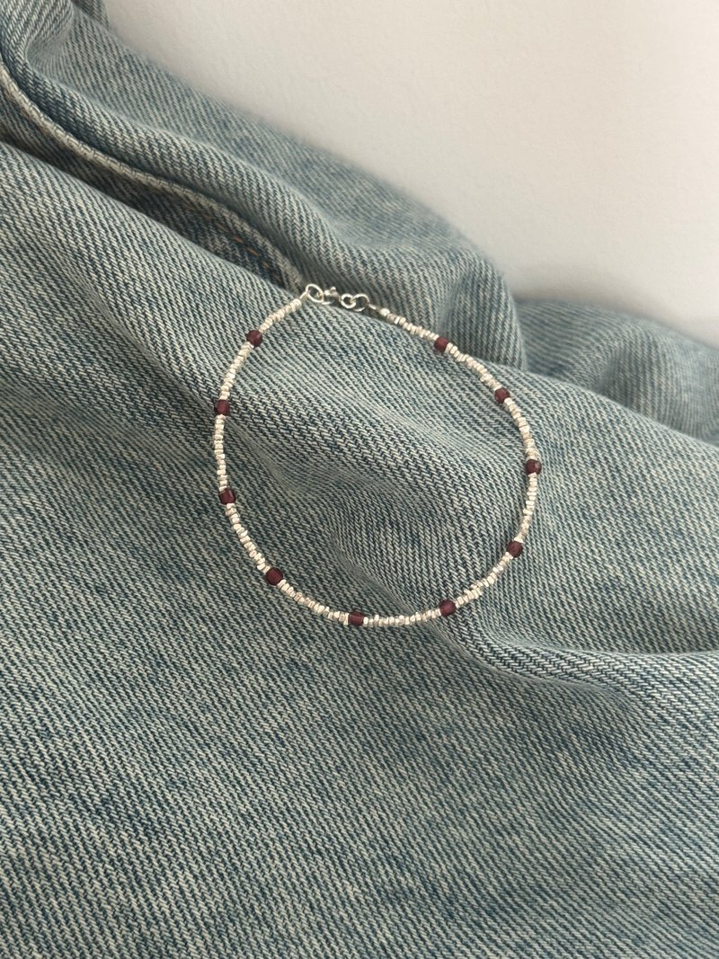 石榴石泰国碎银子纯银手链 - 手链/手环 - 纯银 