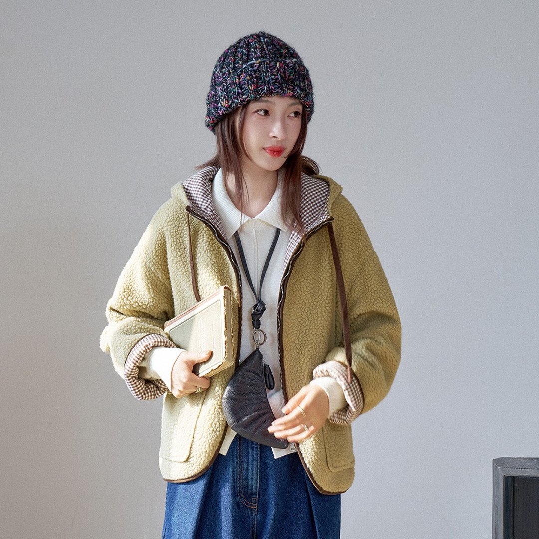 两面穿连帽羊羔毛外套|外套|两色|秋款|Sora-1637 - 女装休闲/机能外套 - 棉．麻 多色
