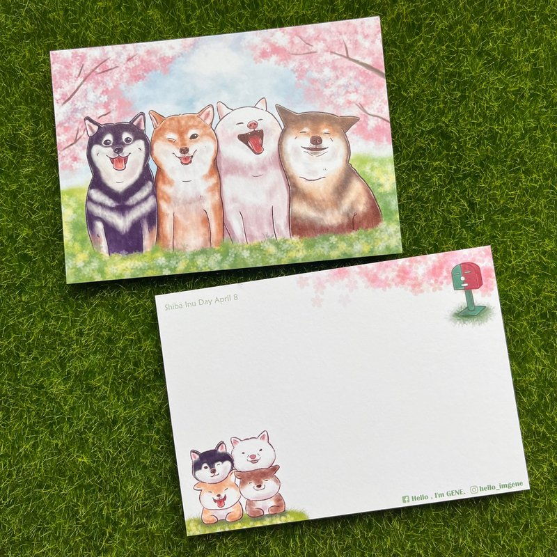 【Hello I'm Gene (静)】柴犬日 明信片(4张1组) - 卡片/明信片 - 纸 多色