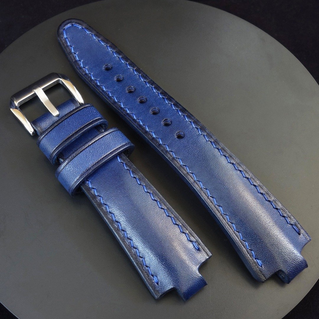 蓝色表带 适用于 Bvlgari Diagono Bulgari Aluminium Magnesium - 表带 - 真皮 蓝色