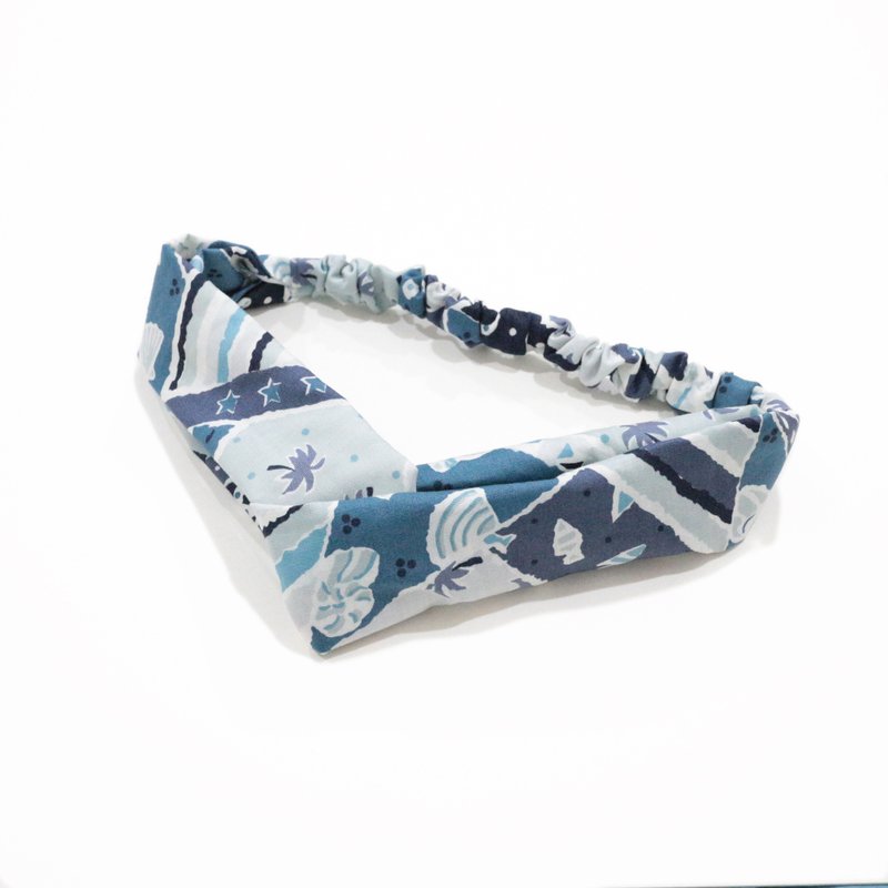 JOJA  没时间耍文青取名字 / 日本老布手工弹性发带 - 发饰 - 棉．麻 蓝色