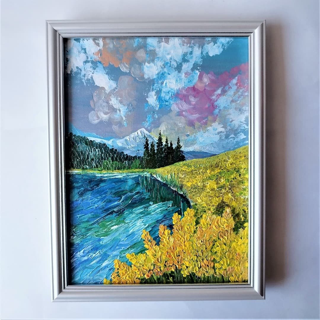 油画山水湖画山水挂画客厅墙面装饰乔迁礼物黄花 - 墙贴/壁贴 - 压克力 多色