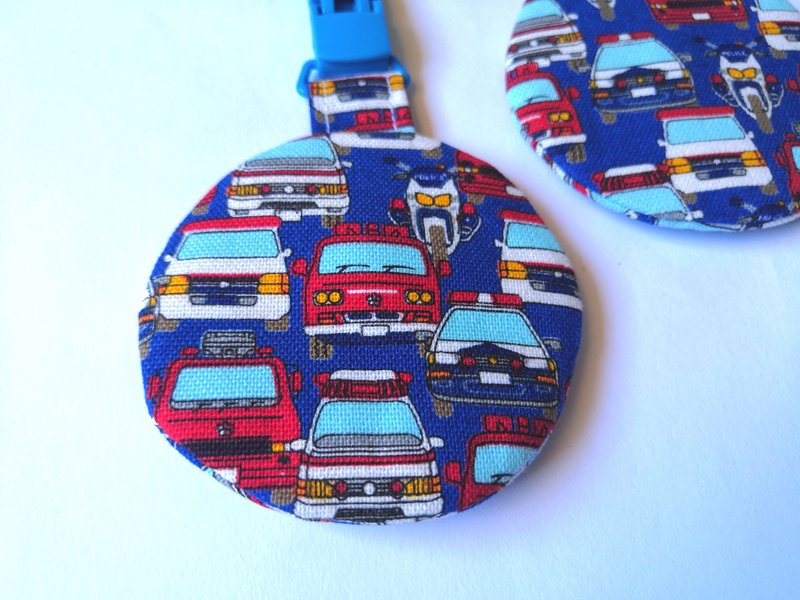 圆形平安袋 警消车 - 平安符/符袋 - 棉．麻 蓝色