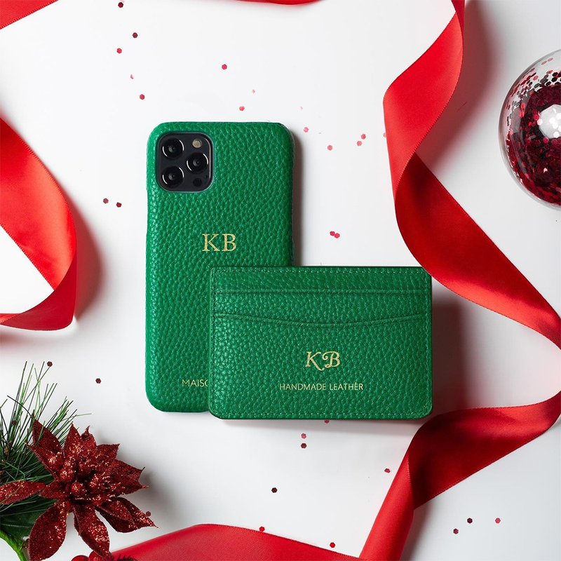 【可客製】iPhone 14 Pro 真皮手機殼+卡夾 牛皮保護殼套裝 禮物 - 手机壳/手机套 - 真皮 