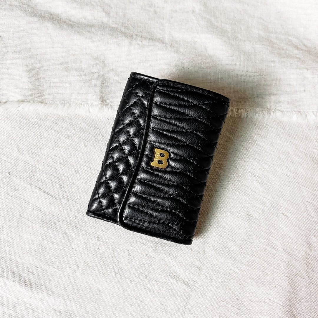 Vintage Bally 黑色小羊皮绗缝钥匙包 - 皮夹/钱包 - 真皮 黑色