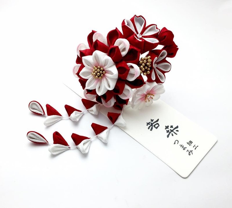 【若桑】【绯月】大丽菊。四轮菊花 つまみ细工 日式布花 发饰 艺伎/舞伎花簪/和服发饰/浴衣发饰 - 发饰 - 丝．绢 红色