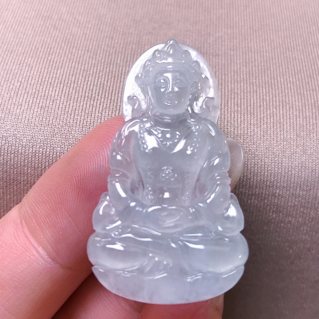 冰种翡翠精雕渡母项链 | 天然缅甸玉A货翡翠 | 送礼 - 项链 - 玉石 透明