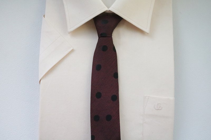 暗红色波点真丝领带窄版绅士装tie - 领带/领带夹 - 丝．绢 多色
