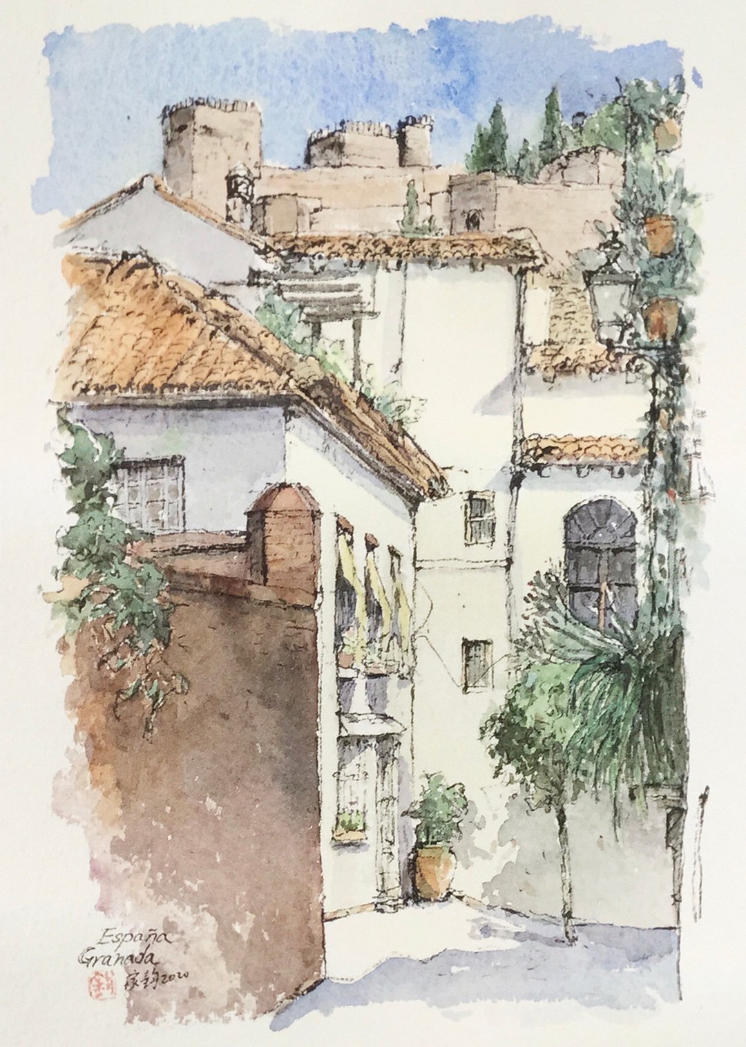 格拉纳达的午后/水彩手绘原作/含框 - 海报/装饰画/版画 - 纸 咖啡色