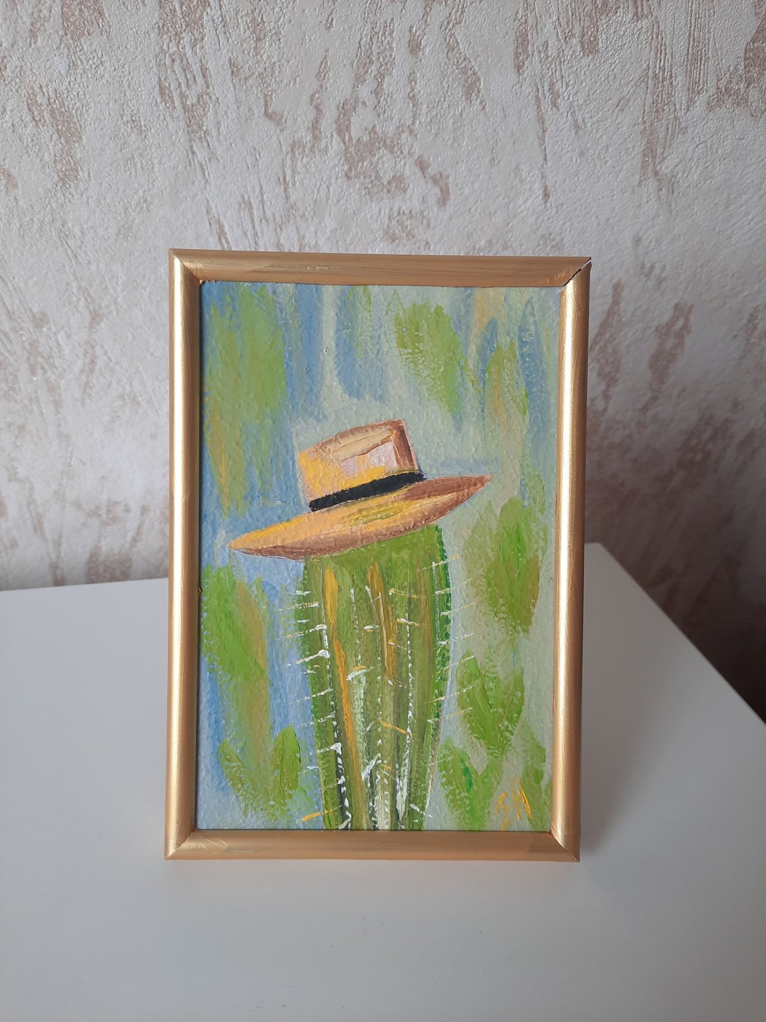仙人掌油画仙人掌帽艺术 - 海报/装饰画/版画 - 木头 绿色